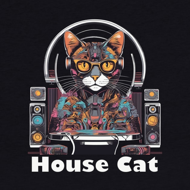 House cat funky colourful pet and music lovers design by Edgi